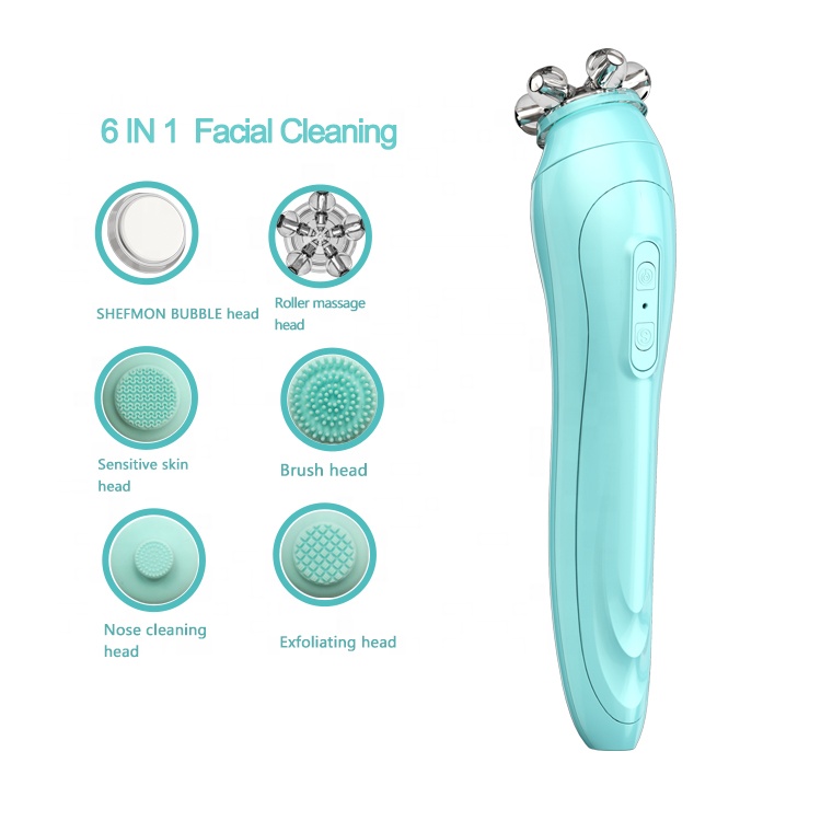 Home use 6 in 1 3D Roller Massage 2020 Electric Silicone Face Cleansing Brush